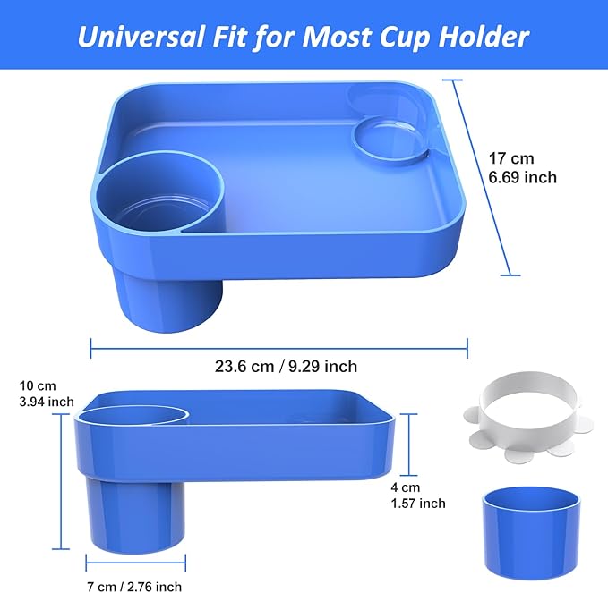 Car Seat Snack Tray for Kids, Mess-Free Square Travel Tray Cup Holder Snack Tray, Durable Car Food Tray for Toddlers, Universal Fit Kids Travel Road Trip Essentials (blue)