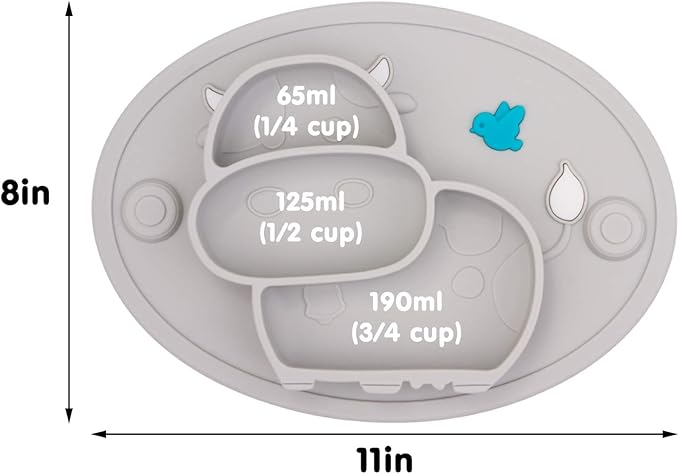 Silicone Divided Toddler Plates - Portable Non Slip Suction Plates Placemat for Children Babies and Kids BPA Free Baby Dinner Plate Bowl