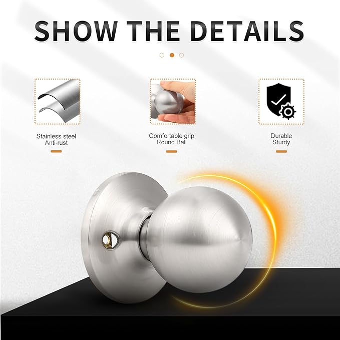 Probrico Dummy Door Knob, Single Sided Handle for Closets/French Doors/Pantry, Brushed Nickel Non-Turning Interior Push/Pull Door Knob 4 Pack