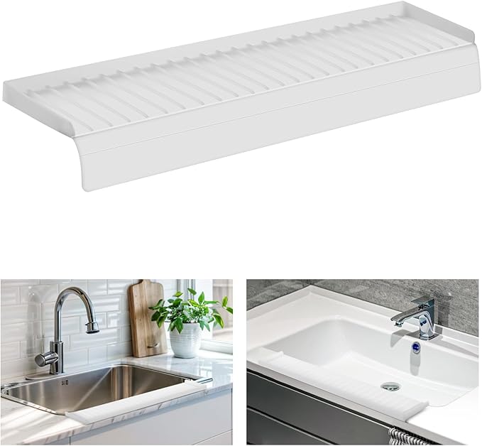 Sink Edge Protector with Suction Cup, 14" 20" 24" 30", Silicone Sink Splash Guard for Kitchen & Bathroom, Protect Countertop from Scratches, Stains, for Stainless Steel Granite Quartz