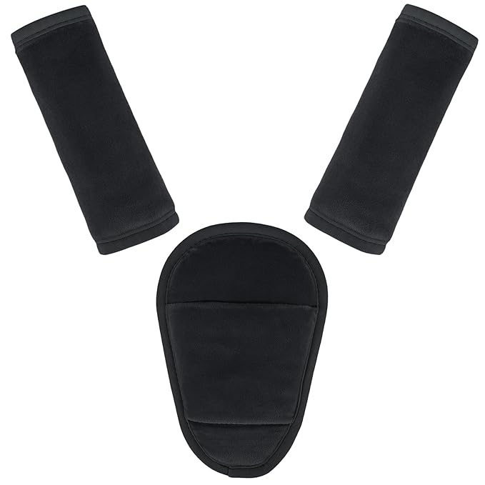 3 Pcs Car Seat Stroller Straps Pads for Baby, Newborn Soft Shoulder Strap and Crotch Covers, Universal Shoulder Straps Pads for Car Seat, Pushchair, High Chair (Black)