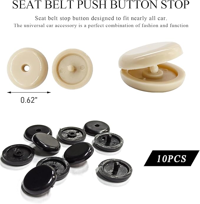 10 Sets Seat Belt Button Stop, Snap-On Plastic Seatbelt Stopper No Welding Required, Safety Seat Belt Stopper Spacing Limit Buckle Clip Retainer, Interior Car Accessories (Beige)