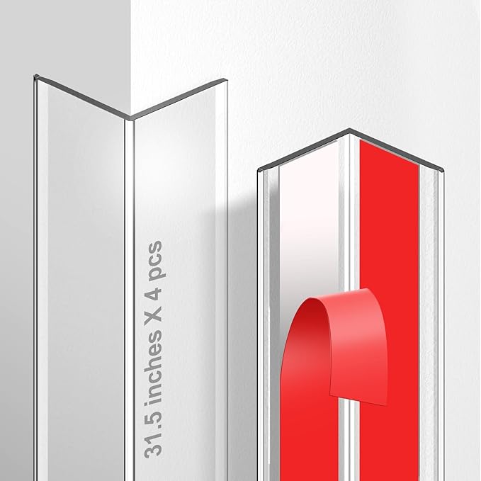 4 Pack Wall Corner Protector 31.5'', Self Adhesive Corner Protectors for Walls, Easy to Install Edge Guard Strip for Furniture Cabinet Shelf Drywall Baseboard Desk, 31.5in x 1.18in, Clear
