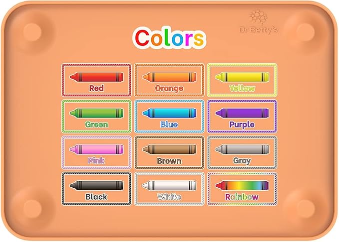 Generic Dr. Betty’s - Educational Learning Silicone Placemat / Play Mat with Super Suction and Raised Edges for Babies + Toddlers + Kids | Non-Slip, Dishwasher Safe, Food Grade (Colors, Peach Orange)