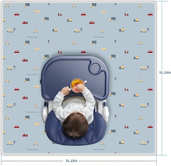 High Chair Splash pad, 51" 51 Non-Slip Waterproof Multi-Purpose Splash pad, Washable Splash pad for high Chair Floor Protection Table Cloth Portable Early Education Picnic Play mat (Cars)