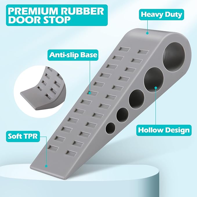 Tuanse 12 Pack Rubber Door Stoppers for Bottom of Door Stop Wedge with Holder Heavy Duty Doorstop for Home Office Dorm Classroom Garage Stackable on Multi Floor Carpet(Grey)