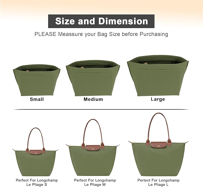 Felt Purse Organizer Insert for Longchamp Le Pliage M Handbag Insert (Forest Green, Medium)