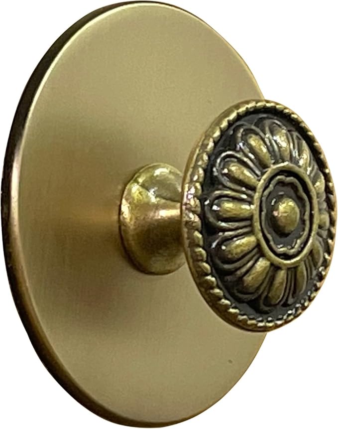 trust4care 4-Pack Large Brushed Antique Brass Backplate for Cabinet Knobs, 2-1/3" Thick Round Rosette Back Plate for Bifold Doors & Closet Doorknobs, Weather Gold Finish Metal Washer Sheets