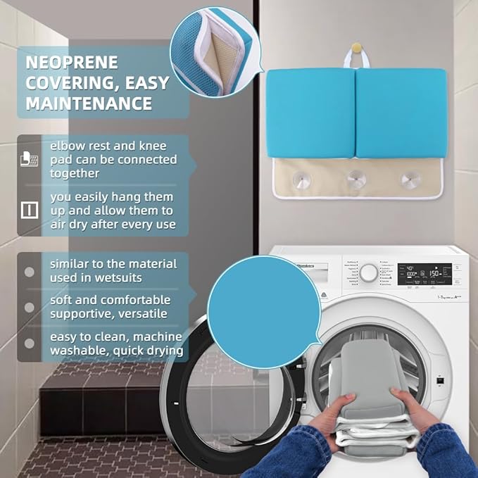 Bath Kneeler and Elbow Rest Set Thick Baby Bath Kneeling Pad Bathing Kneeling Mat Cushion Washable Padded Bathtub Knee Saver with Arm Support and Pockets Organizer for Bathroom Bathtime Comfort, Blue