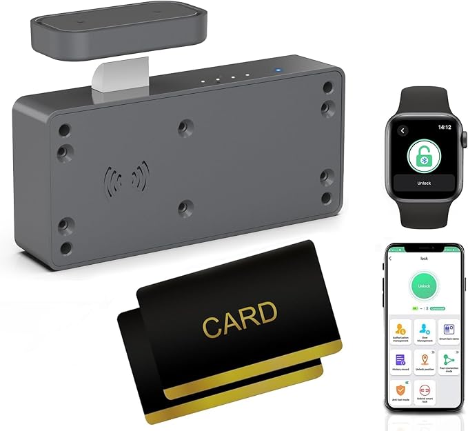 Drawer Lock RFID Card NFC Hidden Cabinet Lock for Kitchen Pantry Furniture eLinkSmart Cupboard Door with iOS Watch APP Child Safety No Drilling Required Gray