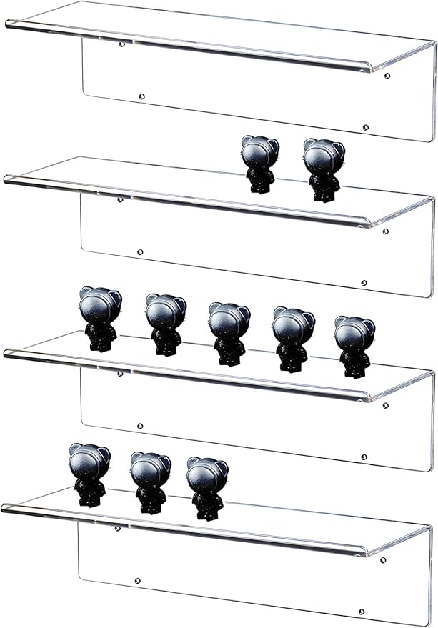 CY craft 15.8 inch Acrylic Invisible Floating Bookshelf for Kids Room,Funko Pop/Mini Figures/Lego Toy Storage Rack Bathroom Makeup Shelf Organizer Key Hangers for Wall Decor Entryway with Hooks