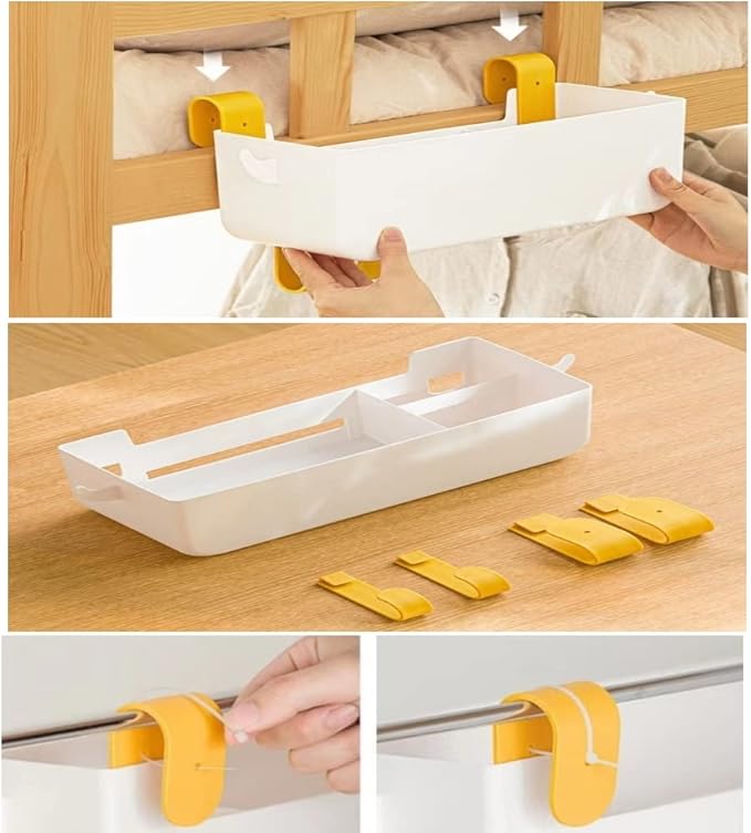 HYOATREA Bunk Bed Shelf, Kids Bunk Bed Caddy | Bedside Caddy for Dorm Bed Loft Bed Rail | Top Bunk Accessories (Yellow)