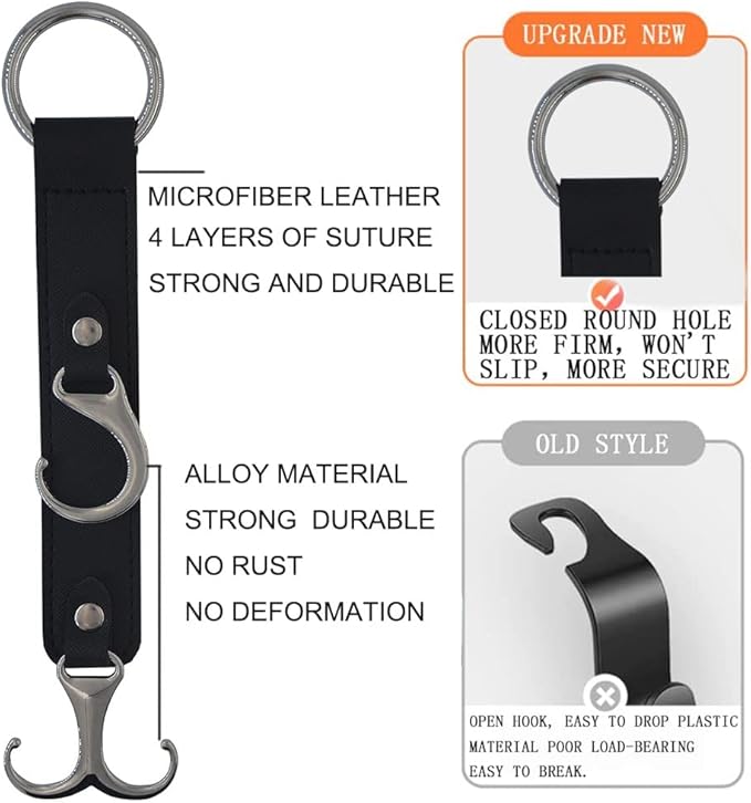 Headrest Hooks for Car Back Seat Organizer Black Faux Leather Hanger Holder Hook, for Hanging Purses and Bags and Coats Grocery Bag Umbrellas Handbag Car Accessories Interior Men for Women