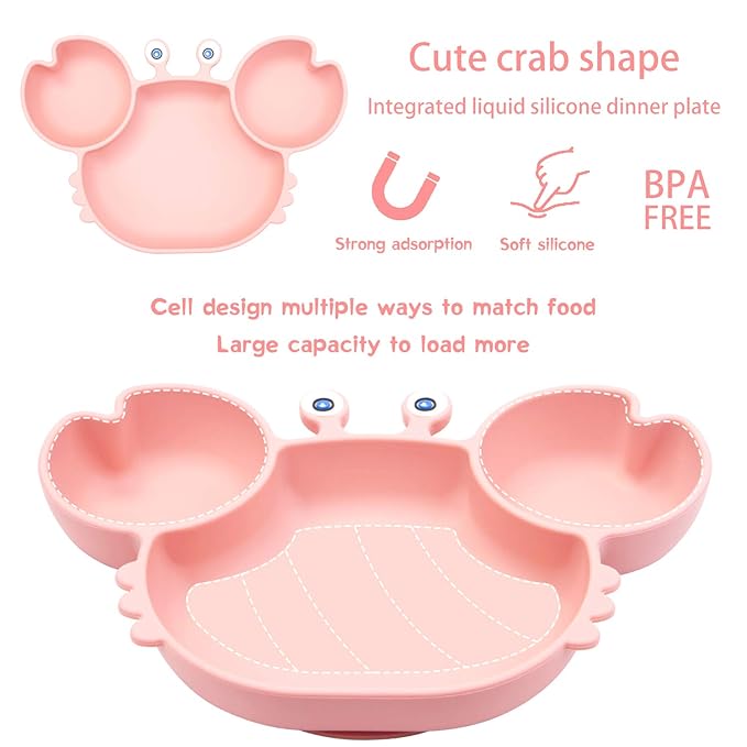 Linowos Silicone Suction Plate for Toddlers - Self Feeding Training Divided Plate Dish and Bowl for Baby and Toddler, Fits for Most Highchairs Trays, BPA Free Microwave Dishwasher Safe