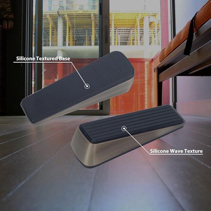 2 Pack Door Stoppers,Zinc Alloy Door Stop with Anti-Slip Rubber Base,Heavy Duty Door Wedge for Bottom of Door,Door Holder to Keep Open,Includes Silencer Pads,Antique Bronze