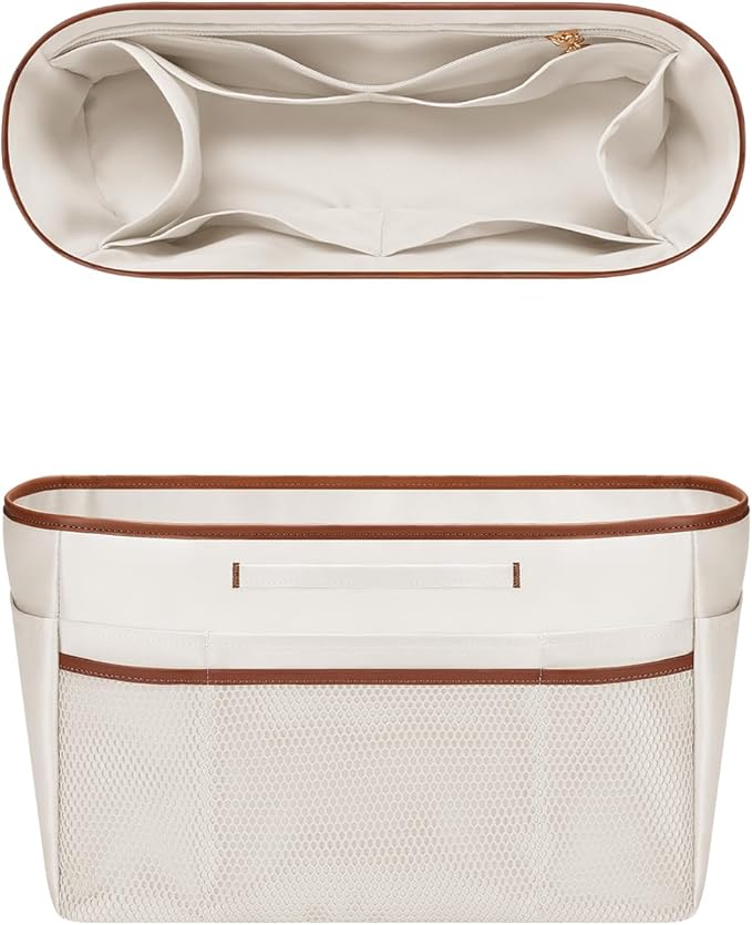 GIVLEFLY Tote Organizer Insert with Multiple Pockets Purse Dividers for Inside Bag with Handle Lightweight Purse Liner with Cup Holder Fit for Longchamp Medium Size and City30 and More (Medium,White)