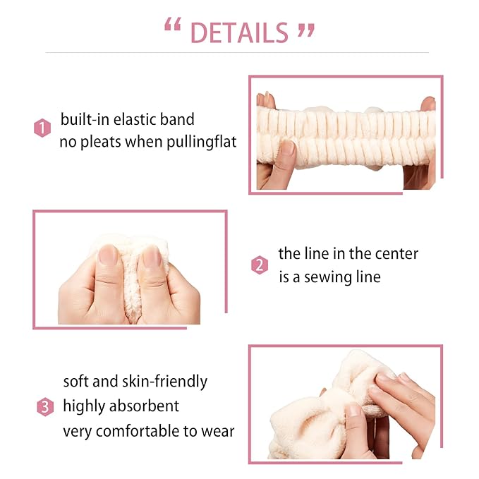 7 Pcs Spa Set, Facial Headband and Wristband Set, Skincare Accessories, College Style Girl Idea Gifts, Hair Accessories for Women and Girls (Pink)