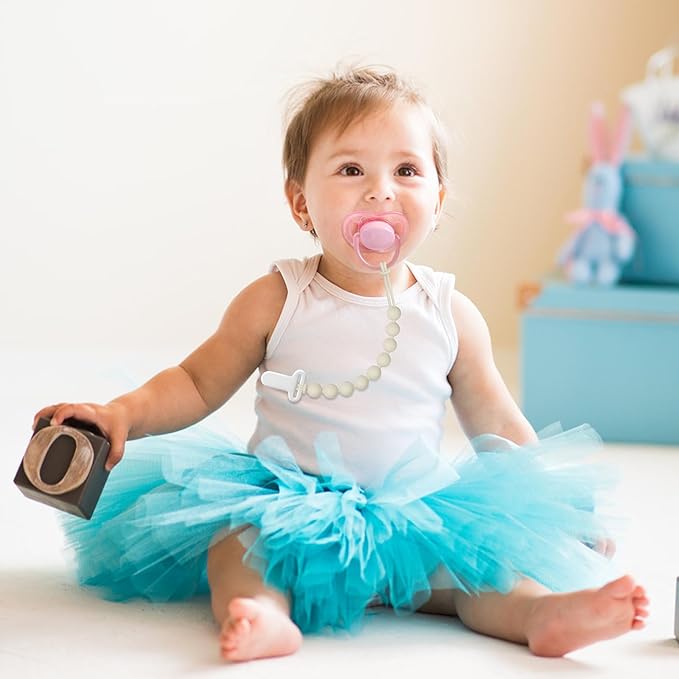 Pacifier Clips Baby Girls - Draklary 4 Pack Paci Clip Silicone Soothe Baby Binky Holder for Newborn Essentials Shower Birthday Gift