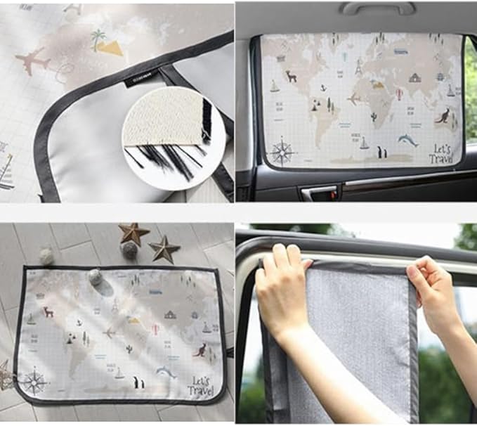 BEBEDECO Magnetic Car Sun Shade Curtain for Side Window – Sun Blocker and UV Protector for Baby, Kids, and Pets – Universal Fit with Built-in Magnets for Steel-Framed Door (WorldTravel)