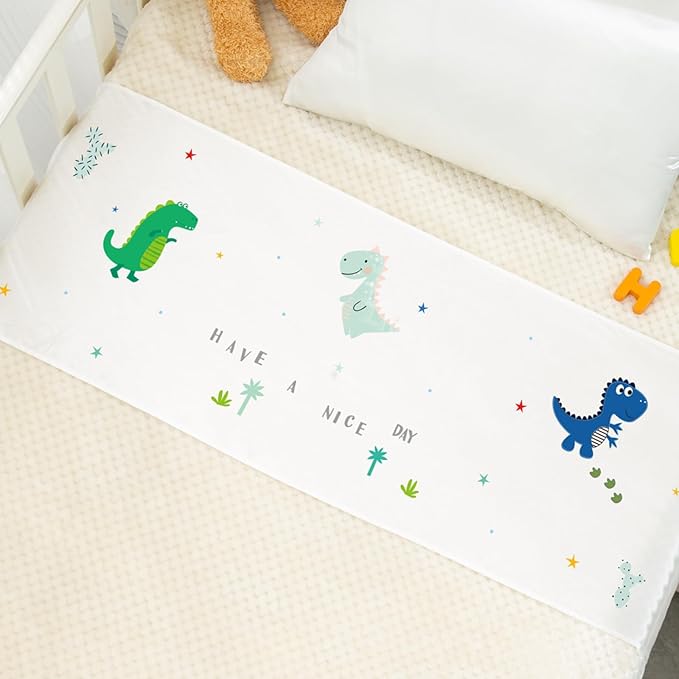 PROMEED 100% Mulberry Silk Crib Sleeve for Baby Hair Loss Prevention, Premium 23 Momme Natural Silk Bassinet Slip for Bassinets/Cradles/Cots/Cribs (White Dinosaur)