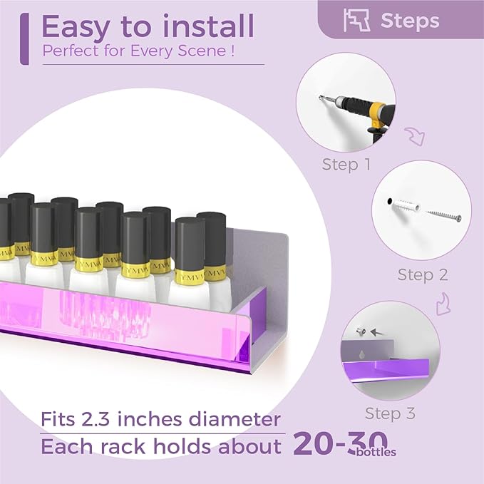 RORKIM 4 Pack 15 Inch Purple Reflective Acrylic Shelves, Purple Floating Shelves, Modern Sunglasses Essential Oil Picture Ledge Display Toy Storage Shelf