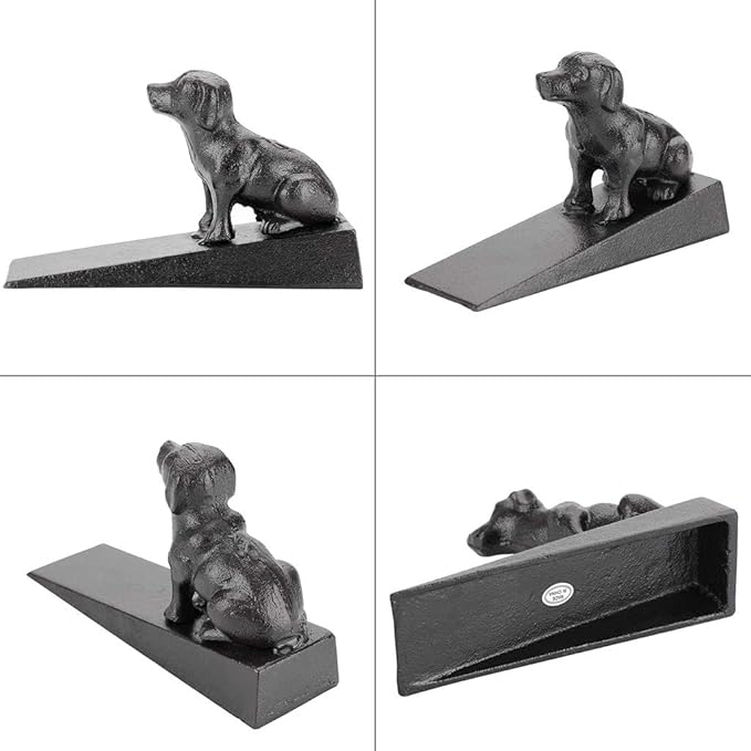 Sumnacon 2 Pcs Cast Iron Cute Dog Door Stops - Heavy Duty Rustic Door Stoppers Avoid Drilling Holes, Vintage Metal Door Wedges on All Floor Surfaces for Home Office Commercial Industrial