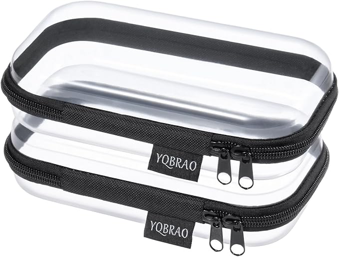 2PCS Zippered Hard Pouch Double,Portable Waterproof Cosmetic Bag with Zipper,DIY Storage Organizer Bins,Hard Plastic Case,Clear Zipper Bags for Organizing,Pencil Case