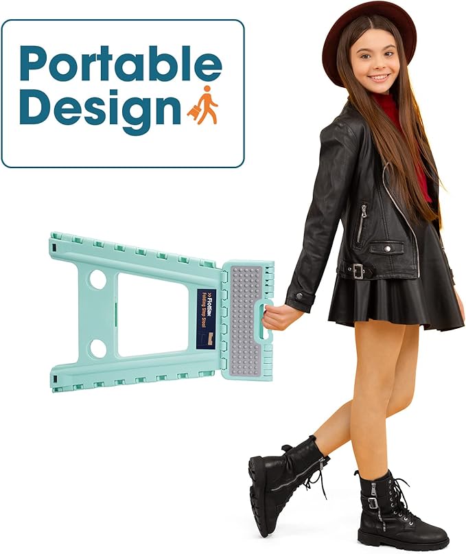 Flottian 18" Folding Step Stool for Adults and Kids Holds Up to 300 lbs,Non-Slip Folding Stools with Handle, Compact Plastic Foldable Step Stool for Bathroom,Bedroom, Kitchen,Teal,1PC