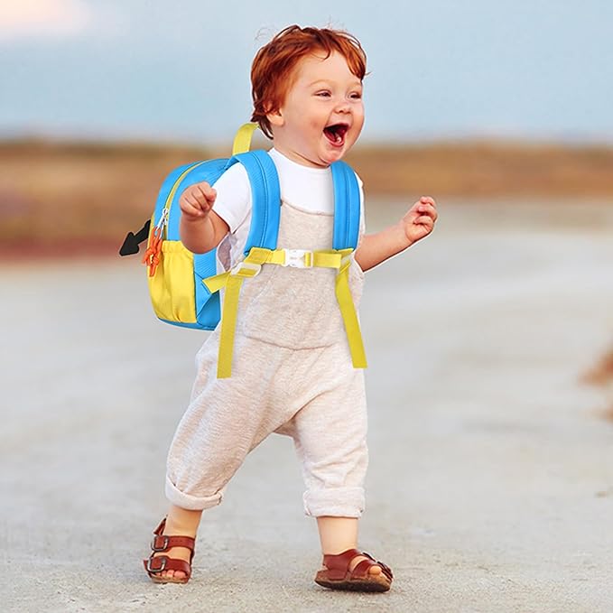 Accmor Toddler Leash Backpack, Cute Excavator Backpacks with Anti Lost Wrist Link, Kid Walking Harness Back Pack Travel Essential Mini Rucksack Bag with Restraints Hand Strap Tether for Baby Boys