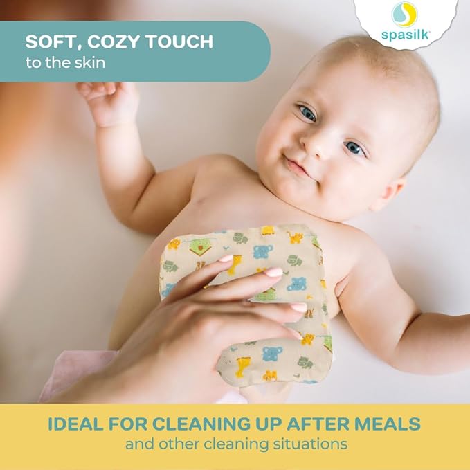 Spasilk Hooded Bath Towel and Washcloths Set for Newborns, 1 Soft Terry Baby Towel and 3 Baby Washcloths, Baby Essentials, Ideal, One Size, Yellow Ark