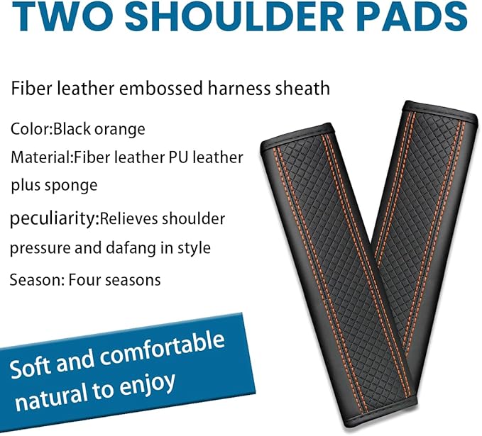 Car Seat Belt Pads, 2 Pack Fiber Leather Seatbelt Shoulder Strap Covers, Comfort Driving & Protect Your Neck, Universal Safety Strap Cover for Auto SUV Truck Airplane Backpack (Black/Orange)