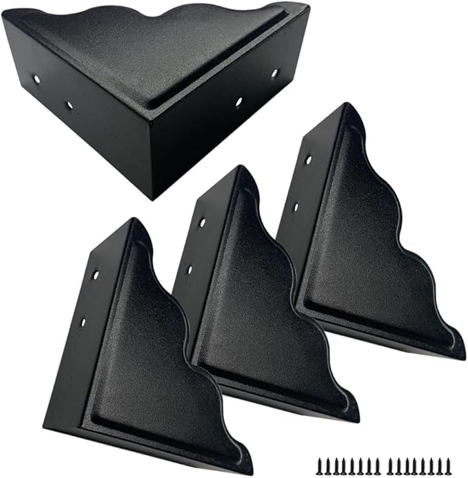 Large Metal Corner Guards 3.7 x 3.7 x 1.5 Inch Set of 4, Decorative Black Corner Protector for Vintage Industrial Wooden Furniture Tables, Barn Doors, Wood Frames, Boxes, Angle Edge Protection