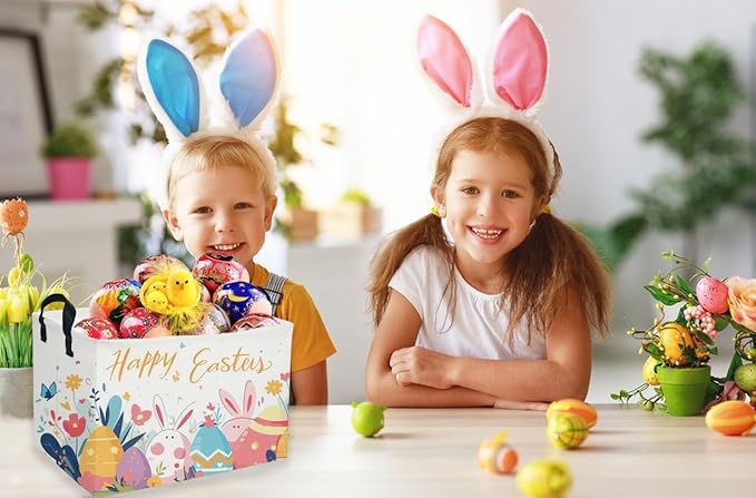 Sanjiaofen Rectangular Easter Baskets, Kids Easter Storage Bins Organizer.Cute Storage Basket with Handles.Boys and Girls,Easter Bunny Eggs Decor,Toys,Books,Easter Gifts (Easter Eggs)
