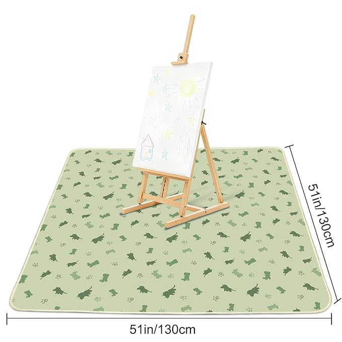 Basumee Splat Mat High Chair Mat Waterproof Baby Play Splat Mat for Under High Chair Food Catcher Highchair Mat for Floor Non Slip Bottom, Light Green Dinosaur, 51x51 Inches