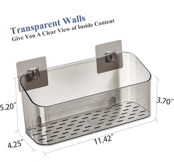 Bath Toy Storage Organizer, Adhesive Shower Caddy Shower Organizer, Bathtub Toy Holder, Large Capacity Wall Mounted Holder No Drill Shelves Rack, Clear Black