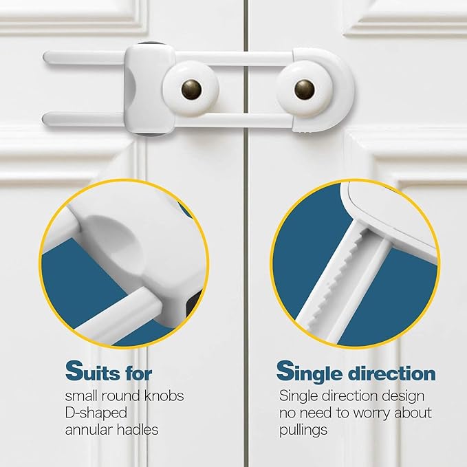 6 Pack Baby Proof Cabinet Locks, Adjustable U-Shaped Child Safety Locks for Cabinets, Drawers, Fridge, Closet | No Drill Baby Proofing Cabinet Latches with Secure Lock Button