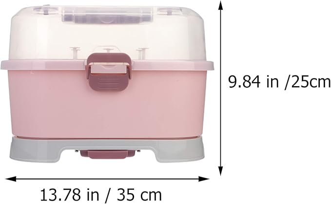 NUOBESTY Baby Bottle Storage Box with Cover Portable Milk Bottle Case and Drying Rack for Home and Travel 13.8 X 9.8 X 9.8 Inches Organizer for Baby Supplies