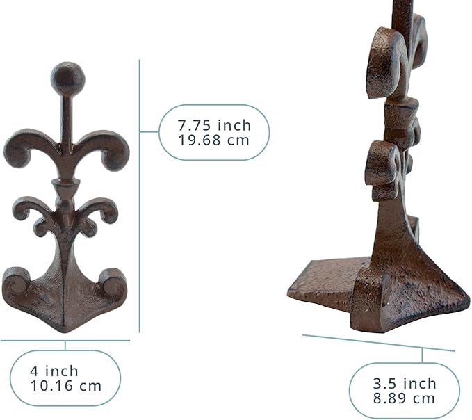 Comfify Fleur De Lis Cast Iron Door Stop – One Decorative Wedge with Felt Bottom – Antique Rust Brown – 4" x 3.5" x 7.75"