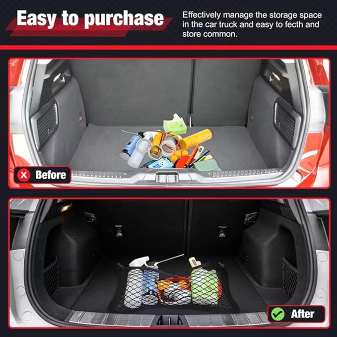 2 Pcs Small Cargo Net, Trunk Storage with Screws and Hooks, Elastic Net Bag for Car, RV, Boat (14in×9.8in)