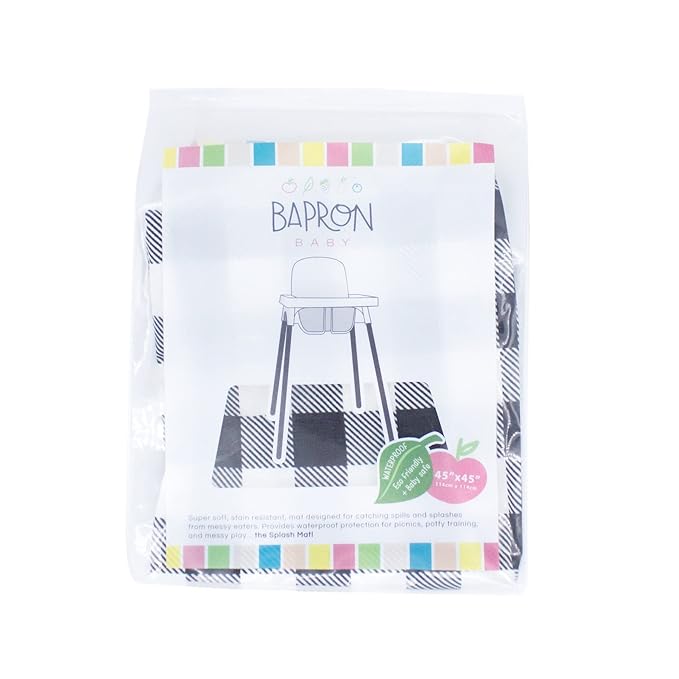 BapronBaby White Buffalo Plaid Splash Mat - Waterproof Catch-All for Under High Chairs, Floors, Tables, Playtime or Arts & Crafts - Machine Washable - 45" x 45”