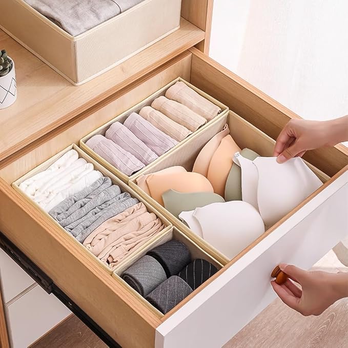 Drawer Organizer Clothes - 14 Pack Beige Dresser Organizer for Baby Clothes, Underwear, Socks, Foldable Closet Storage Divider Bins for Nursery, Bedroom, Dorm