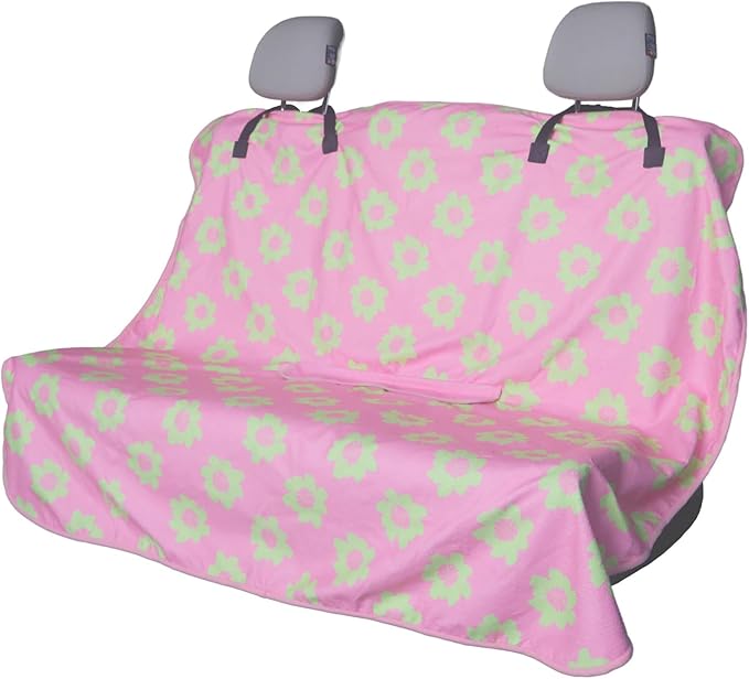 LoyaGour Back Seat Cover for Car Trucks Van SUV,Waterproof Rear Bench Towel Seat Covers for Dogs and Kids,Automotive Backseat Protector (Flower and Pink)