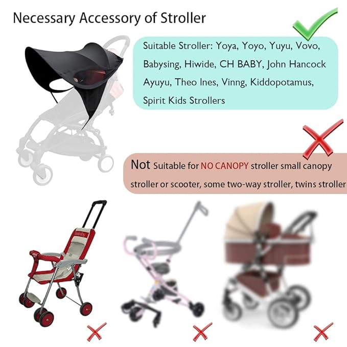 Universal Stroller Sun Cover UV Protection Baby Stroller Sun Shade Buggy Pram Sun Rain Shade Blackout Blind Canopy Cover Pushchair Sunblock Cover for Travel Park Zoo, Black