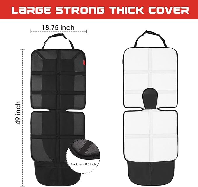Car Seat Protector - Thick Padding - Durable, Waterproof Fabric, Leather Reinforced Corners (Black, XL)