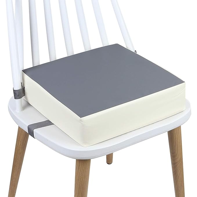 Booster Seat for Kitchen Chair - PU Waterproof Toddler Booster for Dining Table, Portable Travel Increasing Cushion for Kid (Grey)