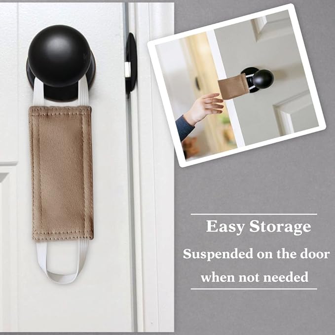 PONY DANCE Baby Door Latch Cover Closer - Nursery Door Silencer with Strong Elastic Straps, Thick Solid Cushion for Noise Reduction, Prevents Slamming, 3 Pieces, 4W x 2L Inches, Mocha