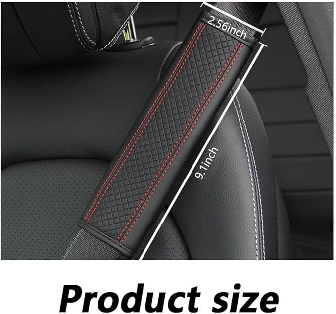 2PCS Car Seat Belt Cover Pad,Breathable Leather Seatbelt Covers for Shoulder Protection and Car Decorations,Universal Seatbelt Cushion Adding Car Seat Strap Pads Car Accessories Interior (Black/Red)
