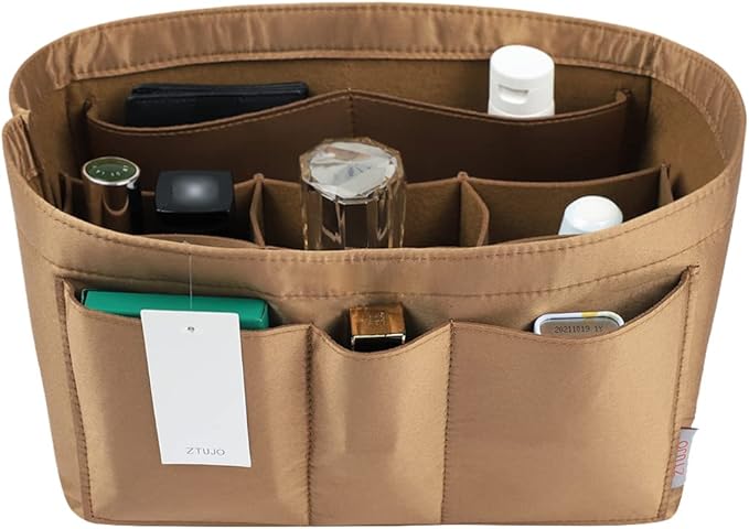 ZTUJO Purse Organizer Insert, Felt Bag Organizer For Handbag Purse Organizer,13 Colors, 6 Size (Medium, Silky Brown)