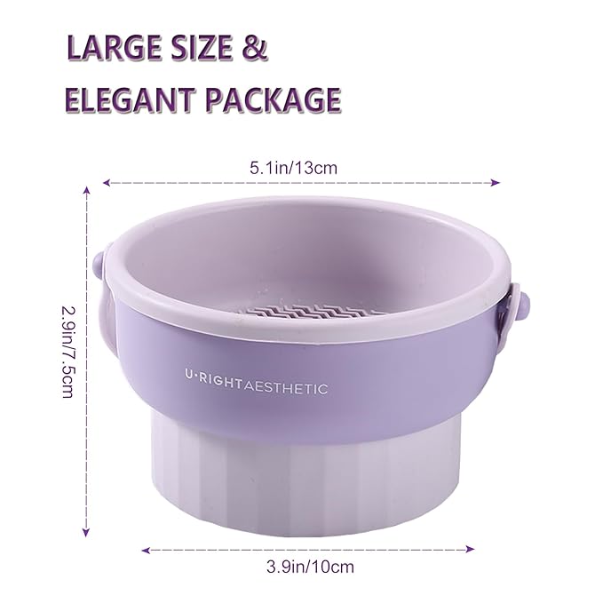 3 in 1 Brush Cleaning Mat with Brush Drying Holder, Silicone Makeup Brush Cleaner Mat Make Up Brush Cleaning Bowl Cosmetic Brush Washing Tool for Makeup Brush, Sponge, Powder Puff (Purple)