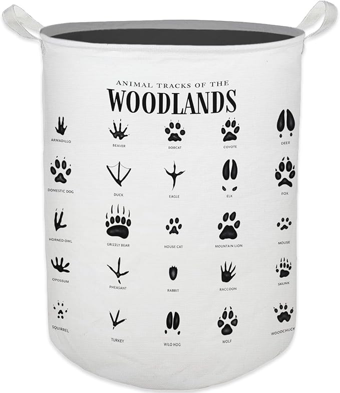 HKTZM Kids Laundry Basket, Animal Tracks of the Woodlands Laundry Basket Hamper Waterproof Collapsible Storage Bin Organizer for Bedroom Bathroom Boys Girls Kids Nursery Toddler Room Clothes Toys